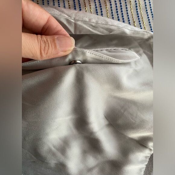 Equipment Bomber Jacket Womens  Sz XS Silk  Light Gray Back Embroidered NWT - Picture 11 of 16